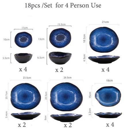 Blue European Porcelain Dinnerware Set (Plates and Bowls)