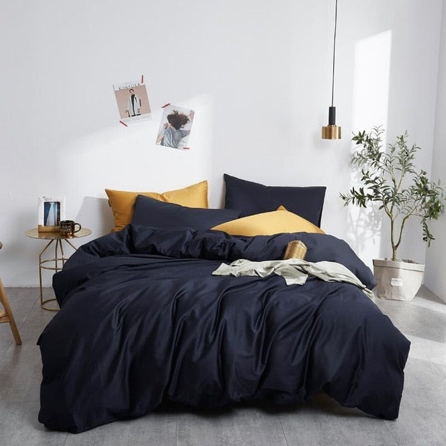 Navy Grace Silk Duvet Cover Set (Premium Egyptian Cotton) 600TC