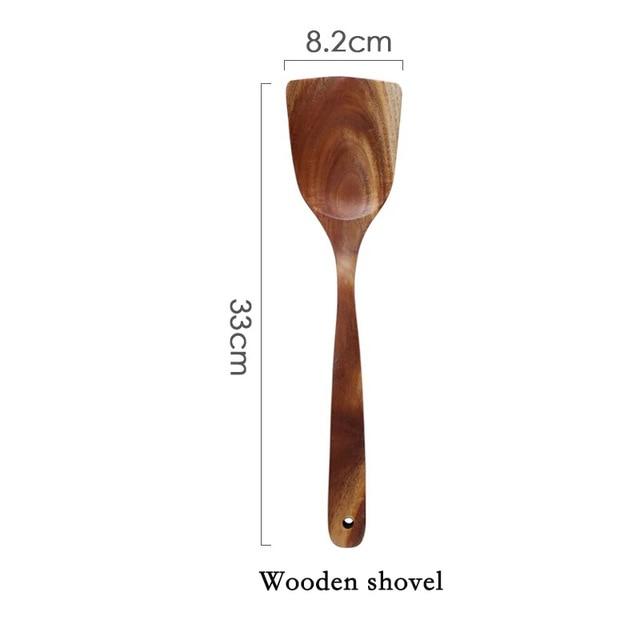 Modern Thailand Natural Teak Wood Utensils Set of 7