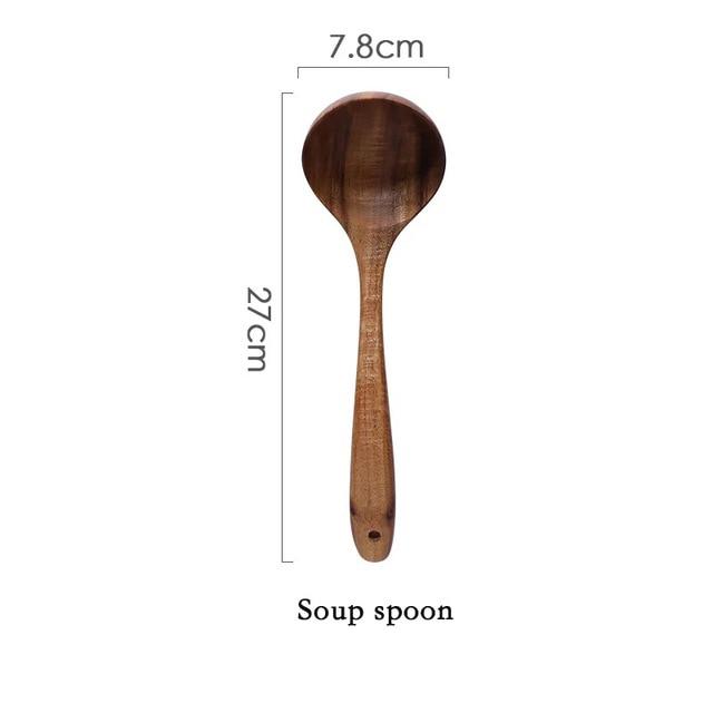 Modern Thailand Natural Teak Wood Utensils Set of 7