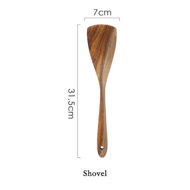Modern Thailand Natural Teak Wood Utensils Set of 7