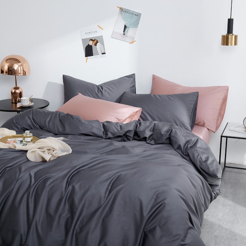 Graphite Grace Silk Duvet Cover Set (Premium Egyptian Cotton) 600TC
