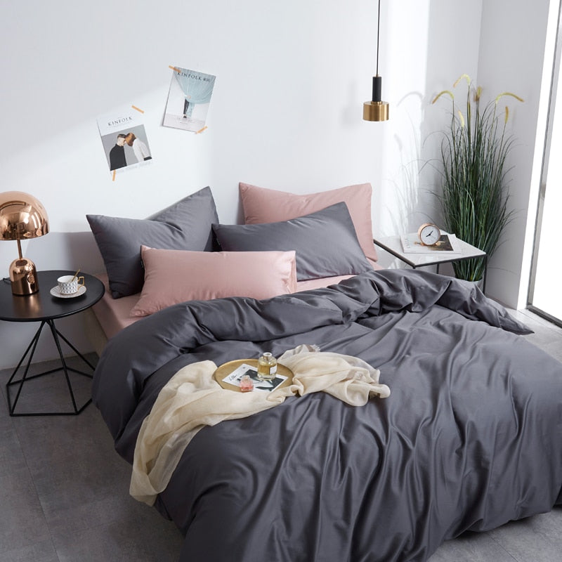Graphite Grace Silk Duvet Cover Set (Premium Egyptian Cotton) 600TC