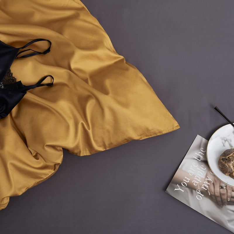 Butterscotch Grace Silk Duvet Cover Set (Premium Egyptian Cotton) 600TC