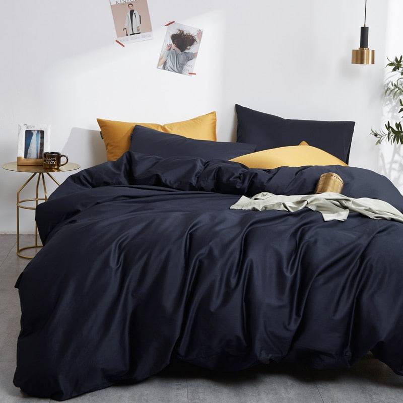 Navy Grace Silk Duvet Cover Set (Premium Egyptian Cotton) 600TC