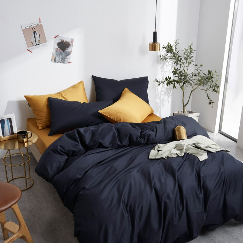 Navy Grace Silk Duvet Cover Set (Premium Egyptian Cotton) 600TC