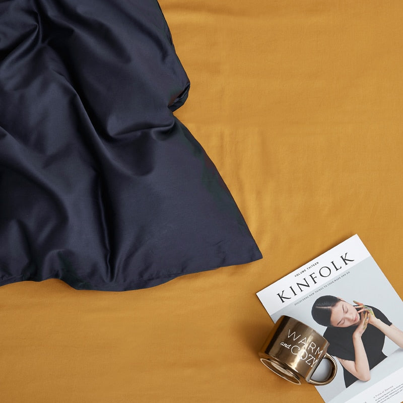 Navy Grace Silk Duvet Cover Set (Premium Egyptian Cotton) 600TC