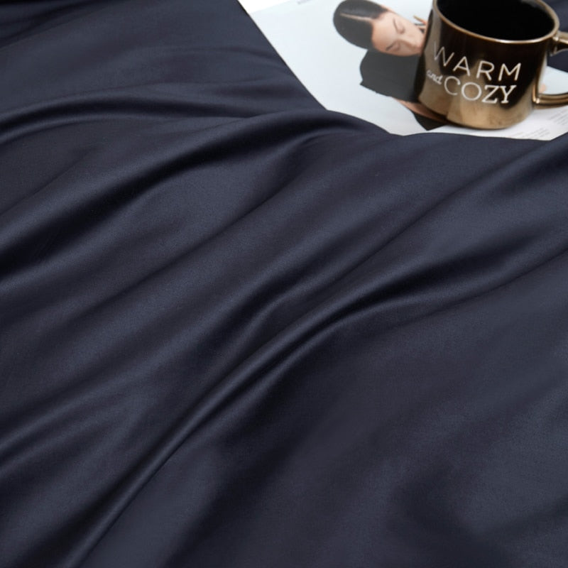 Navy Grace Silk Duvet Cover Set (Premium Egyptian Cotton) 600TC