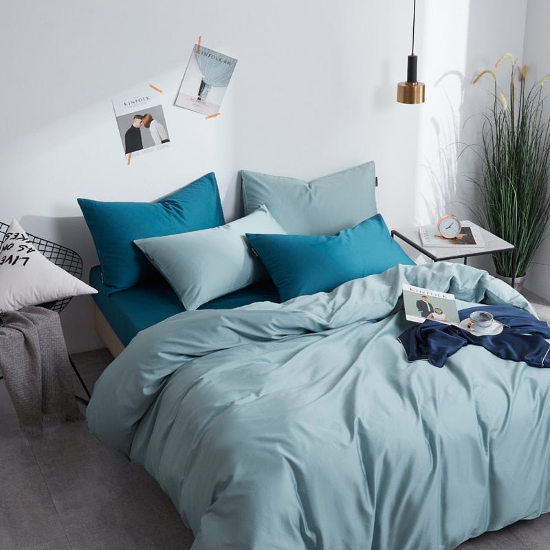 Turquoise Grace Silk Duvet Cover Set (Premium Egyptian Cotton) 600TC