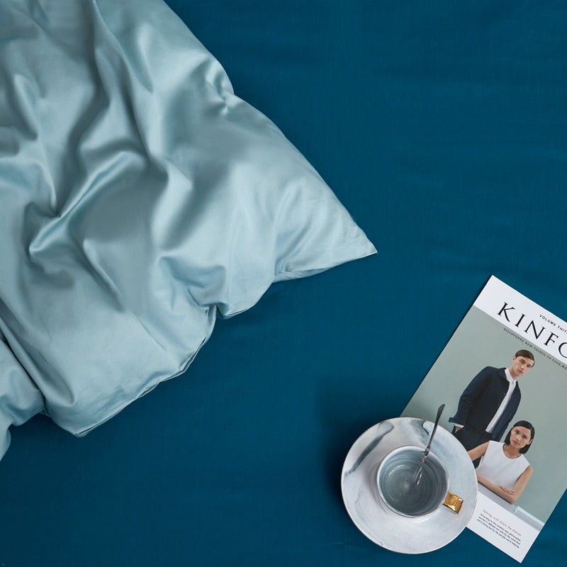 Turquoise Grace Silk Duvet Cover Set (Premium Egyptian Cotton) 600TC