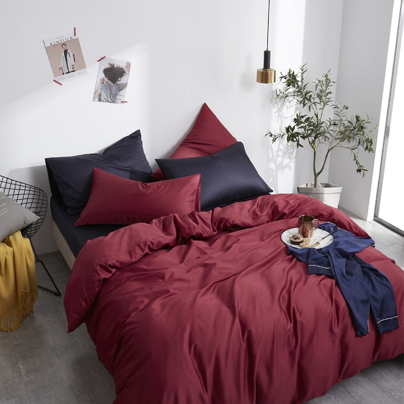 Wine Grace Silk Duvet Cover Set (Premium Egyptian Cotton) 600TC