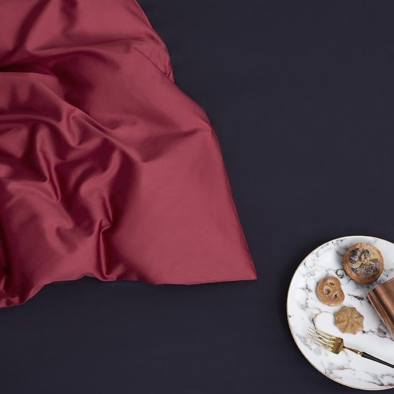 Wine Grace Silk Duvet Cover Set (Premium Egyptian Cotton) 600TC