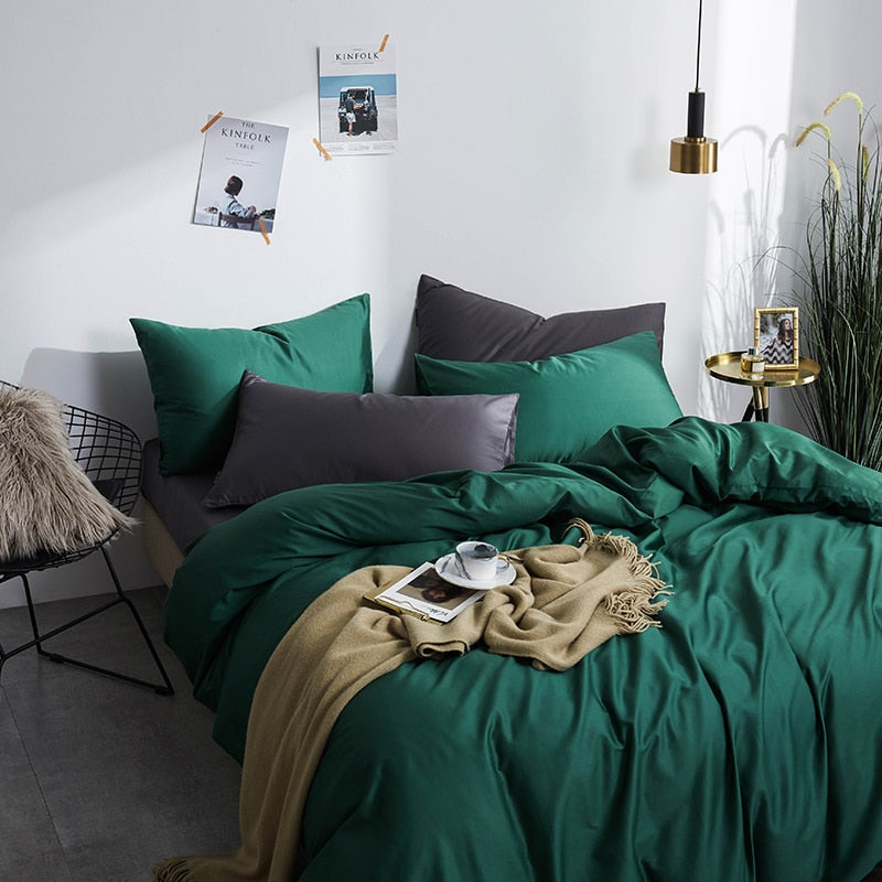 Green Grace Silk Duvet Cover Set (Premium Egyptian Cotton) 600TC