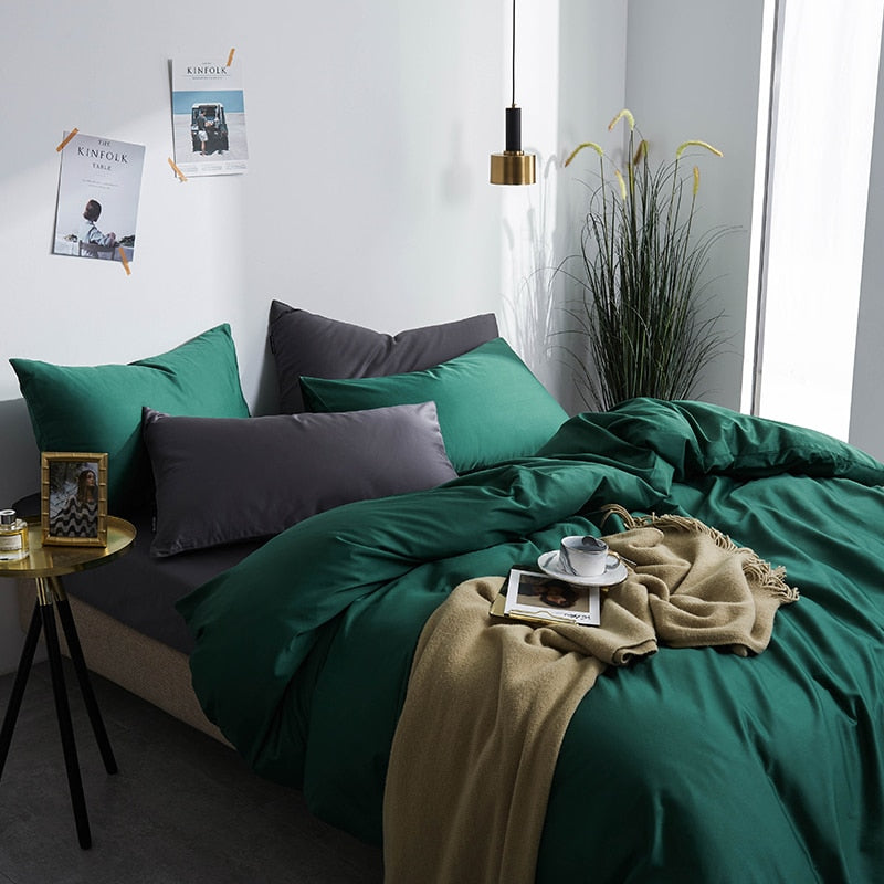 Green Grace Silk Duvet Cover Set (Premium Egyptian Cotton) 600TC