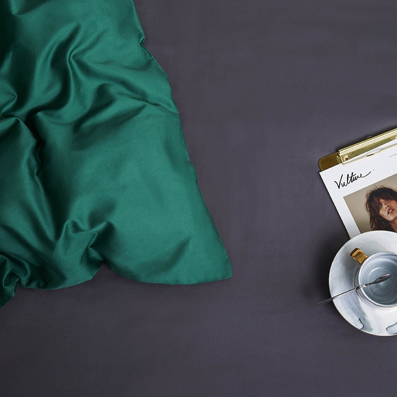Green Grace Silk Duvet Cover Set (Premium Egyptian Cotton) 600TC