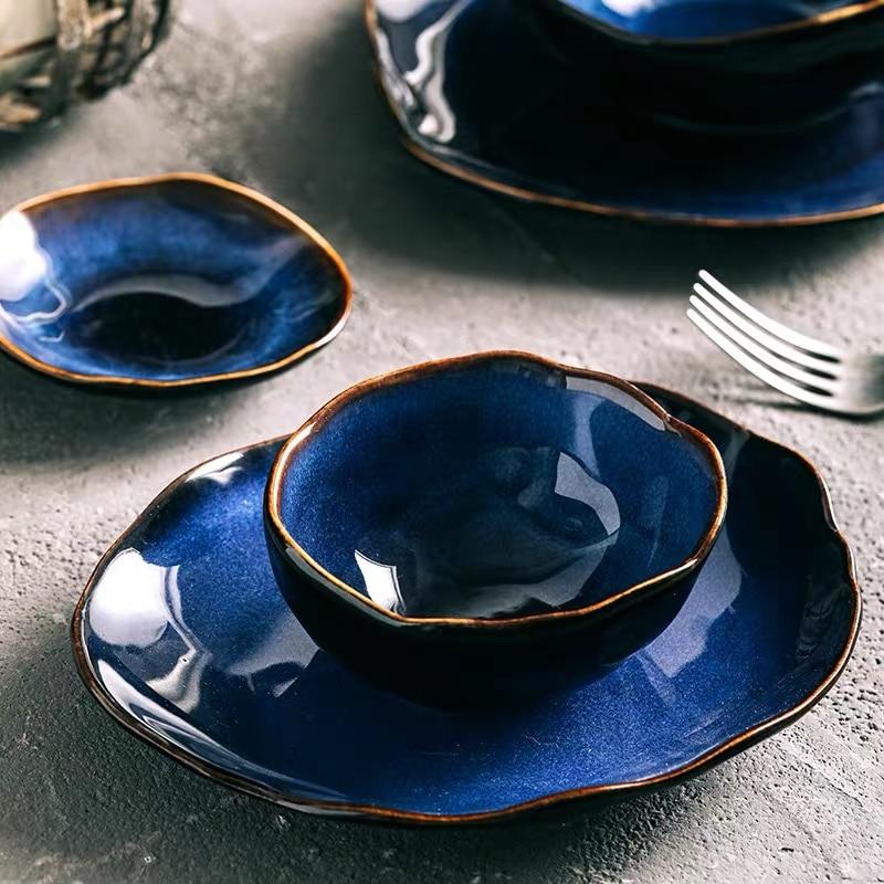Blue European Porcelain Dinnerware Set (Plates and Bowls)