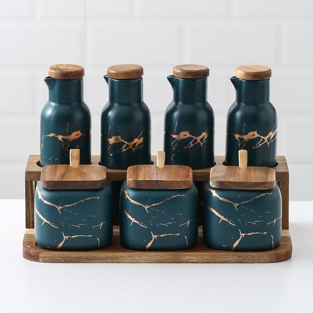 Maci 8-Piece Spice Ceramic Jar With Wooden Lid