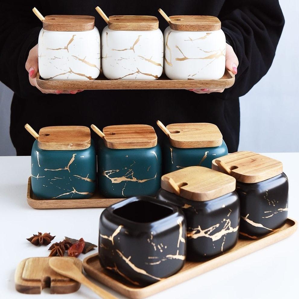 Maci 8-Piece Spice Ceramic Jar With Wooden Lid