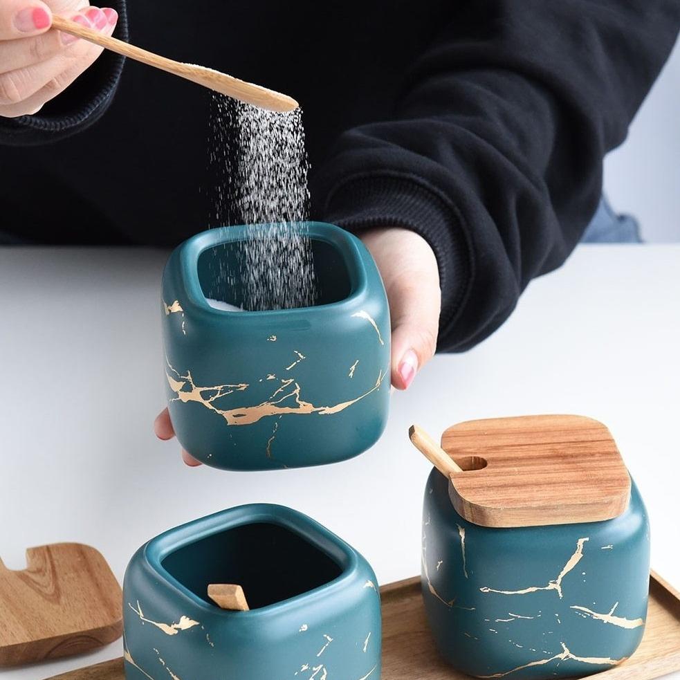 Maci 8-Piece Spice Ceramic Jar With Wooden Lid