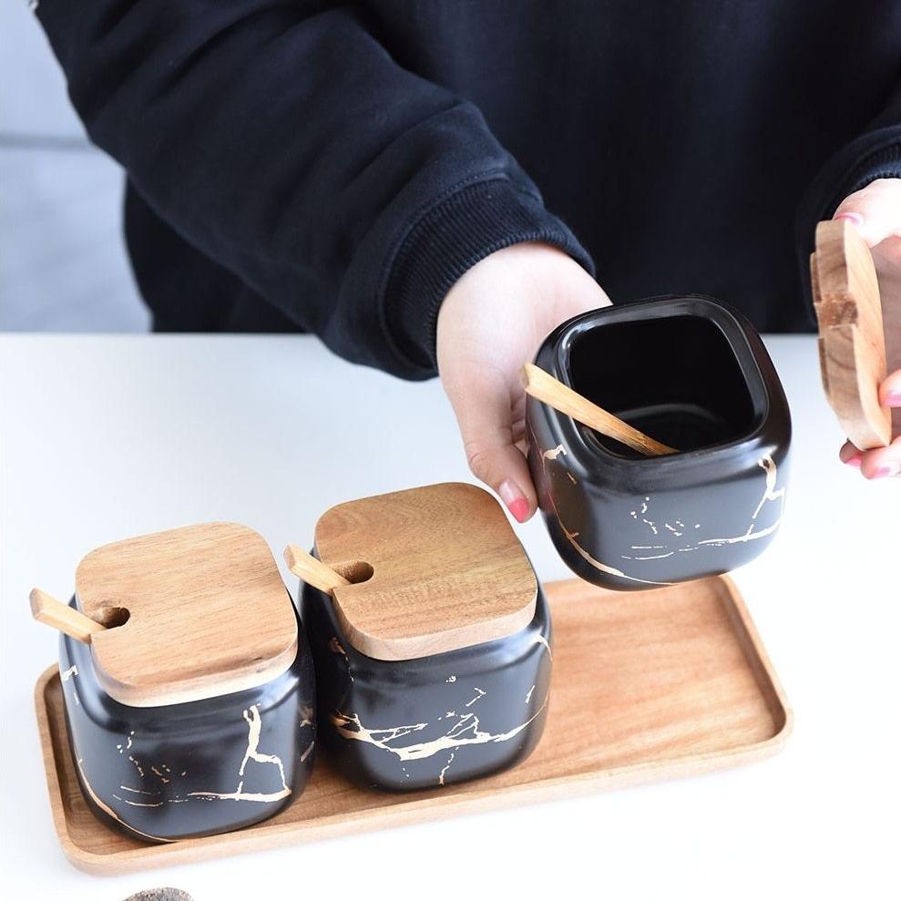 Maci 8-Piece Spice Ceramic Jar With Wooden Lid