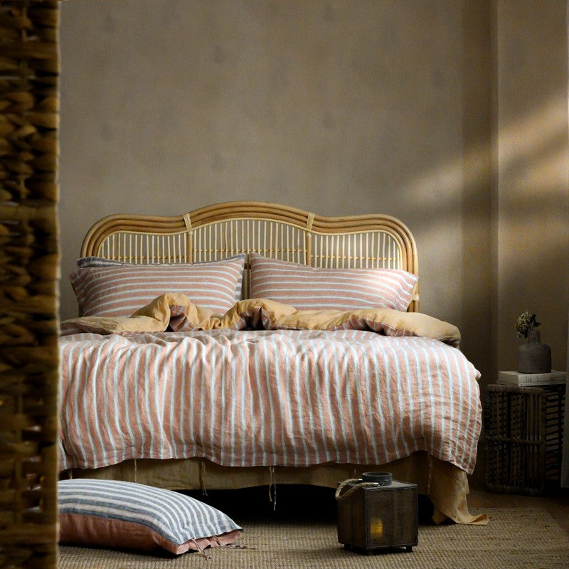 PeachPuff Vertical Stripes 100% Linen Duvet Cover Set