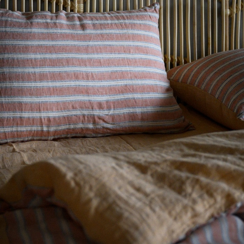 PeachPuff Vertical Stripes 100% Linen Duvet Cover Set