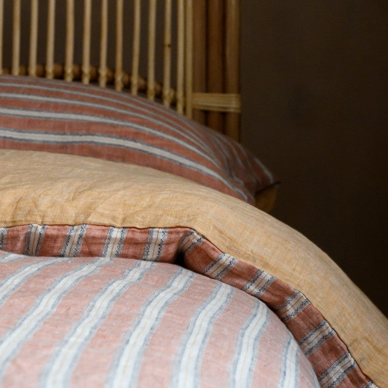 PeachPuff Vertical Stripes 100% Linen Duvet Cover Set