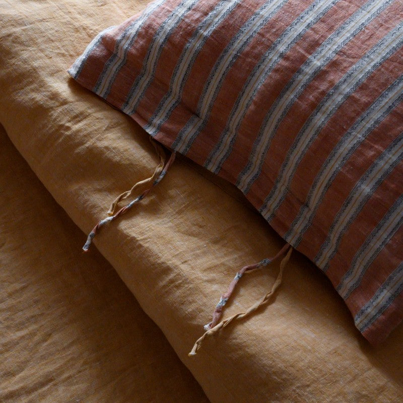 PeachPuff Vertical Stripes 100% Linen Duvet Cover Set