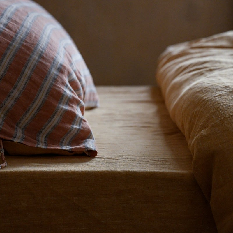 PeachPuff Vertical Stripes 100% Linen Duvet Cover Set