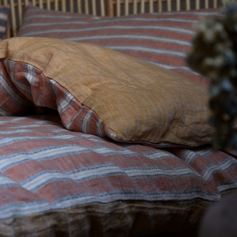PeachPuff Vertical Stripes 100% Linen Duvet Cover Set