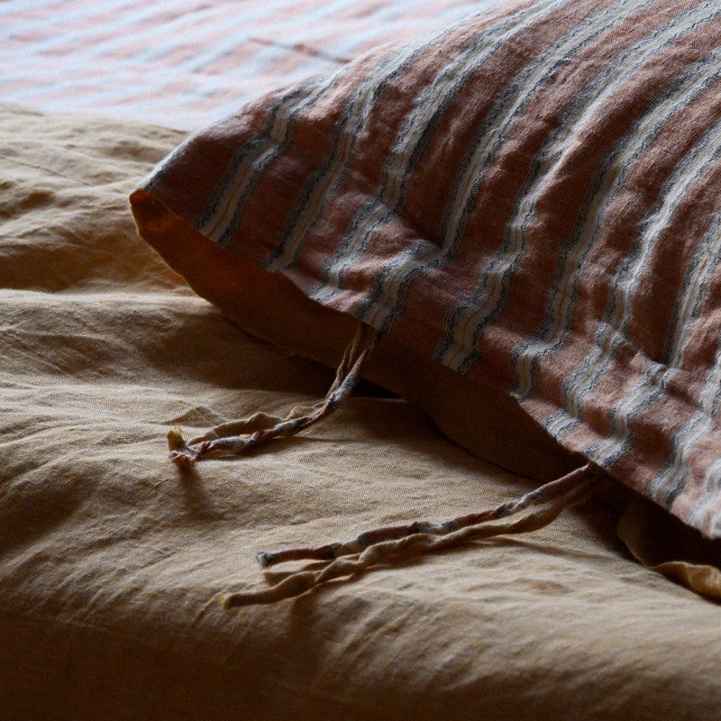 PeachPuff Vertical Stripes 100% Linen Duvet Cover Set