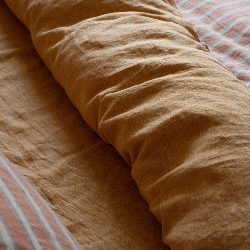 PeachPuff Vertical Stripes 100% Linen Duvet Cover Set
