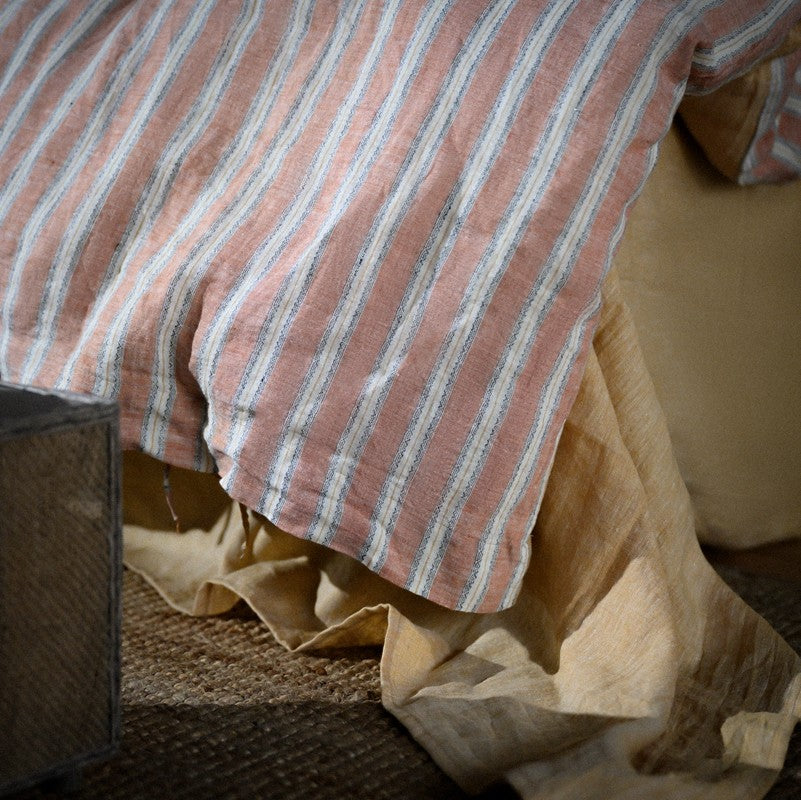 PeachPuff Vertical Stripes 100% Linen Duvet Cover Set