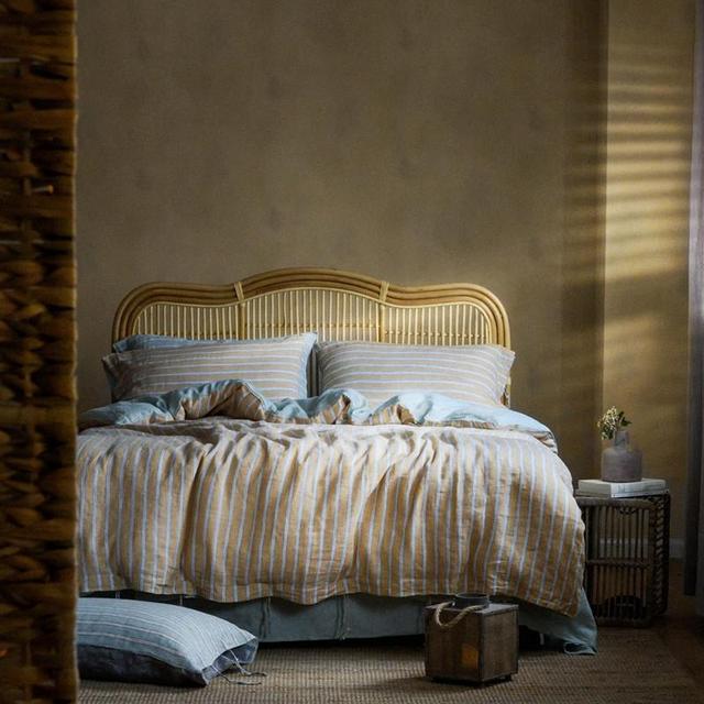 PeachPuff Vertical Stripes 100% Linen Duvet Cover Set