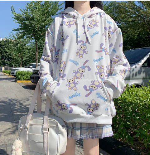 Loose-Fit Star Print Hooded Sweatshirt for Women