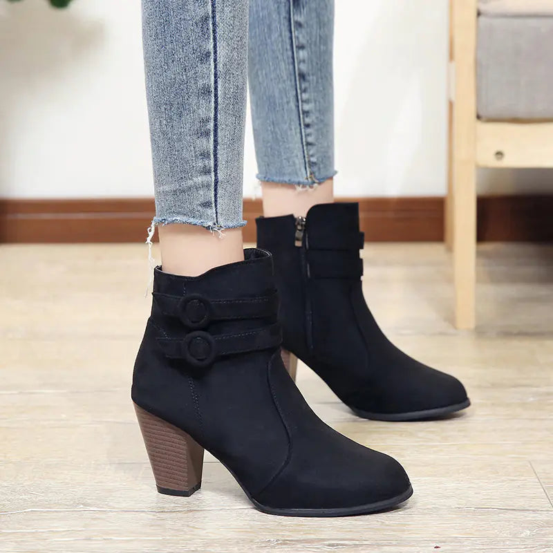 Women's Martin Boots - Chunky Heels, Warm Winter Style