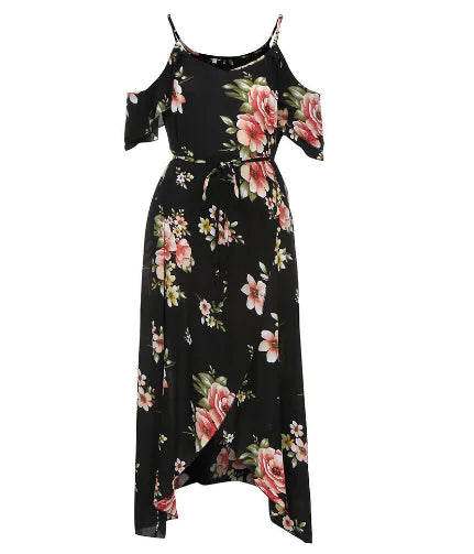Plus Size Long Sleeve Floral Off-Shoulder Dress