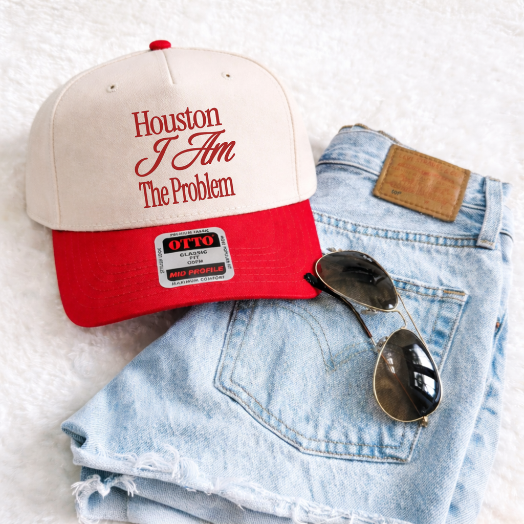 Houston I Am The Problem Trucker Hat | Two-Tone Vintage Canvas Baseball Cap