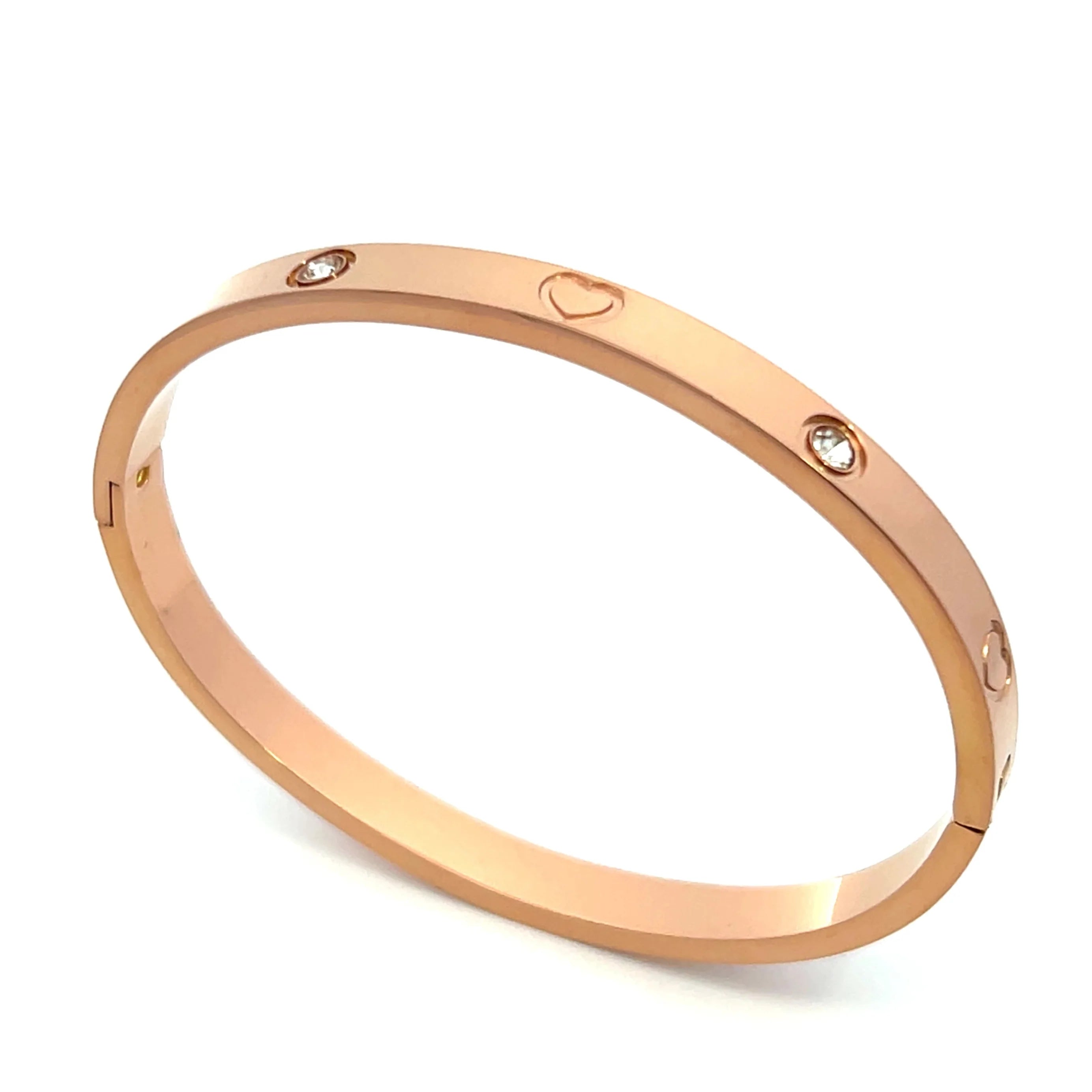 Heart Bangle Bracelet Stainless Steel - 18K Gold Plated Stacked Bangle