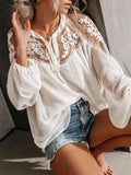 Sexy Sheer V-Neck Lace Blouse Shirt for Women