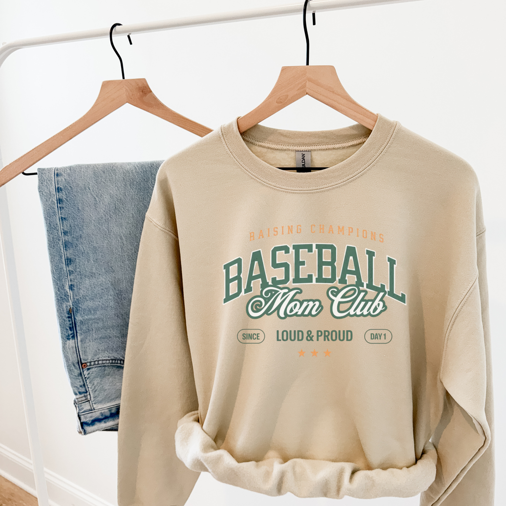 Baseball Mom Club Crewneck Sweatshirt – Raising Champions Loud & Proud Graphic Pullover