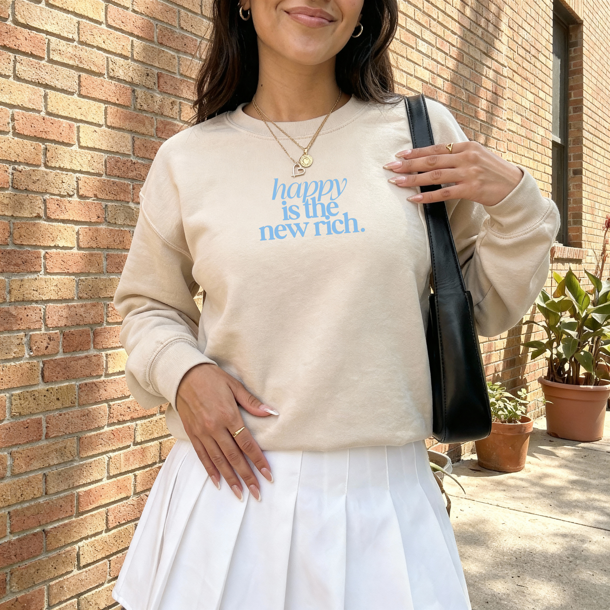 Happy Is the New Rich Sweatshirt – Cozy Minimal Graphic Crewneck