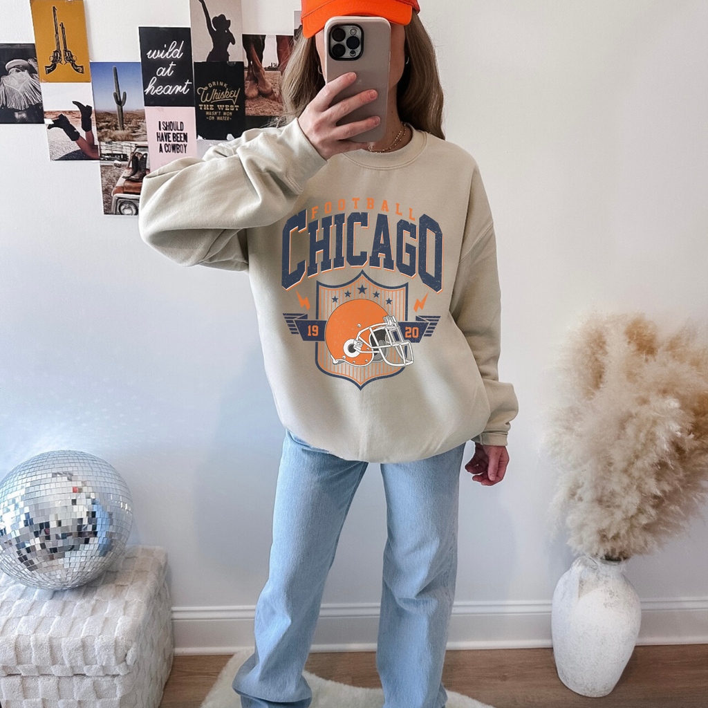Chicago Football Crewneck Sweatshirt | 1920 Helmet Graphic