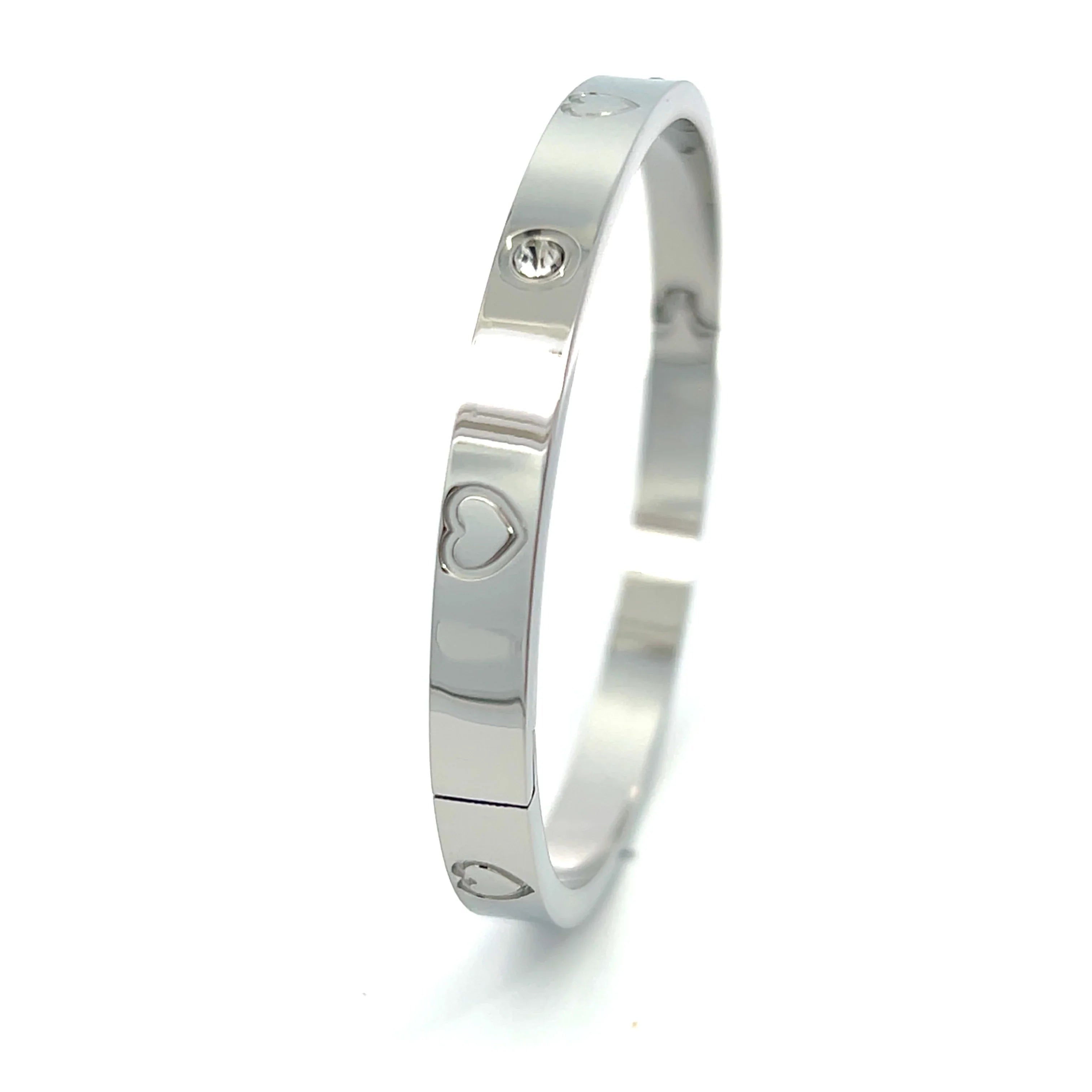 Heart Bangle Bracelet Stainless Steel - 18K Gold Plated Stacked Bangle