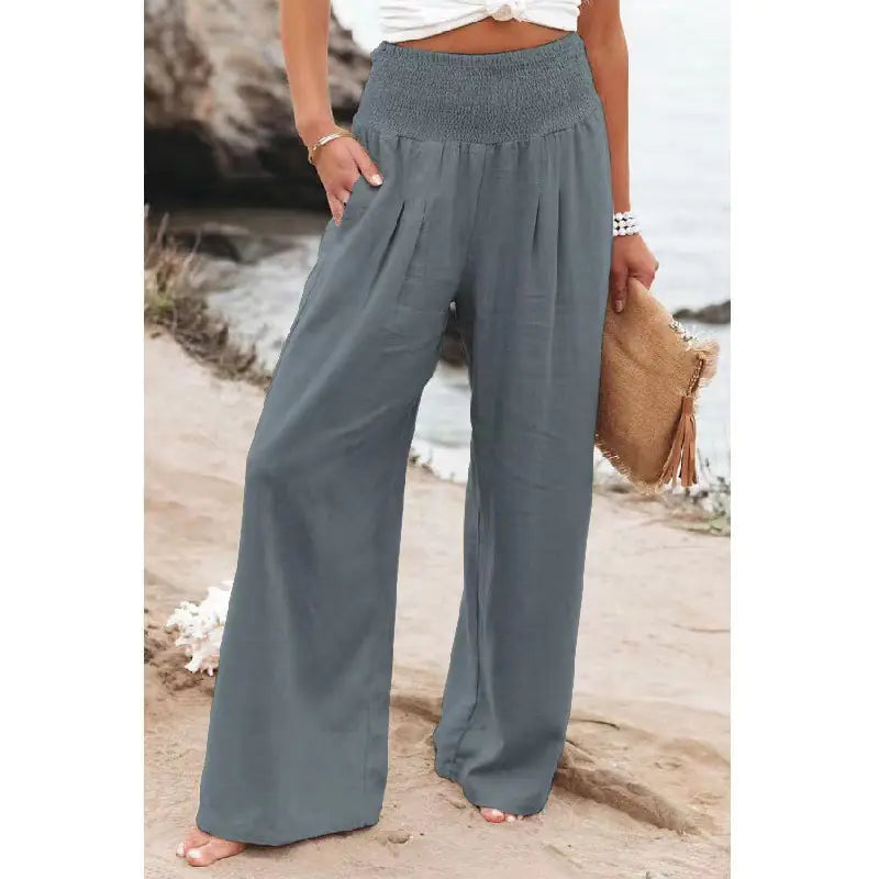 Plus Size Women's High Rise Wide Leg Pants with Pockets