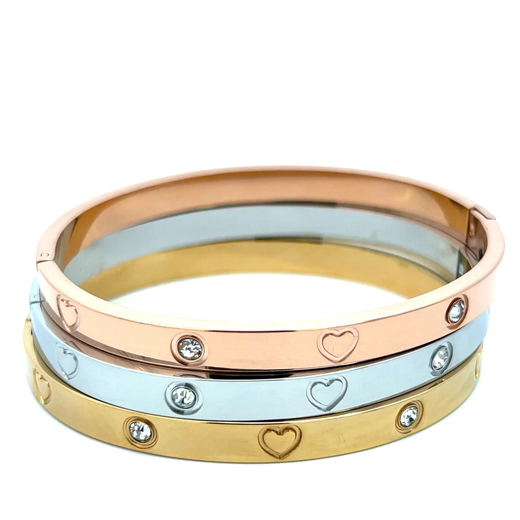Heart Bangle Bracelet Stainless Steel - 18K Gold Plated Stacked Bangle