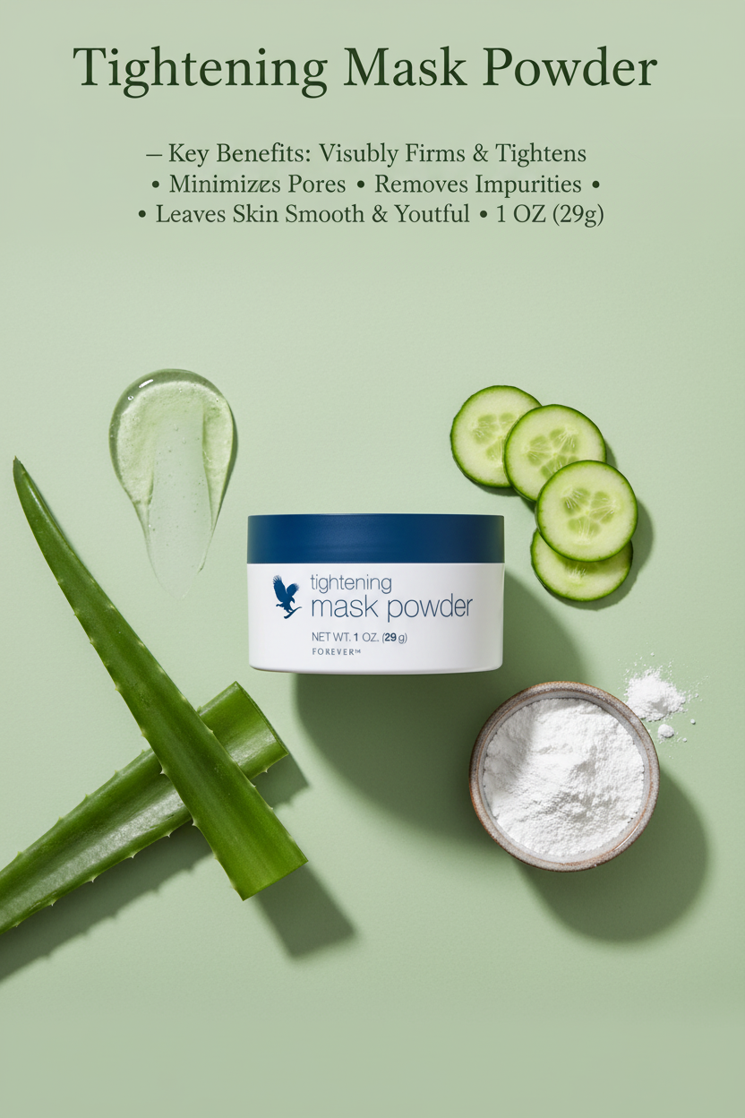 Forever’s tightening mask powder pairs perfectly with Forever’s aloe activator to create a rejuvenating face mask that smooths cleanses and helps tighten skin