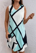 Geometric Print Fashion V-Neck Sleeveless Dress
