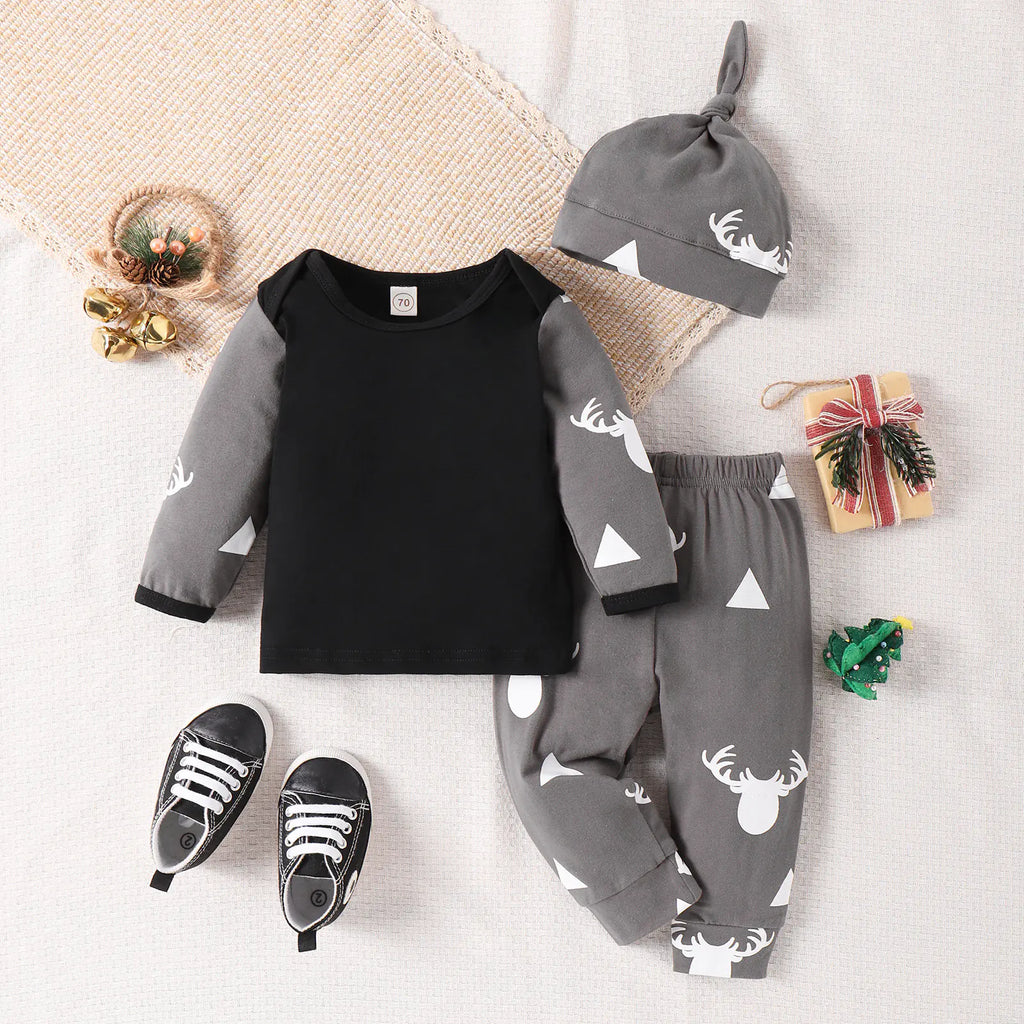 Triangle Print Deer Baby Bodysuit for Autumn