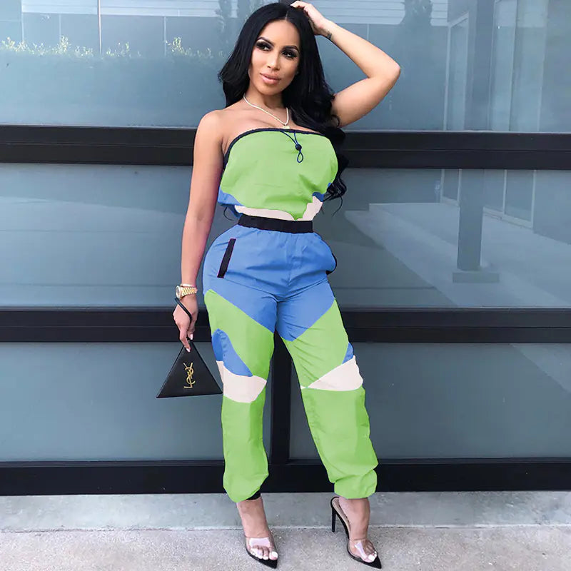 Color Block Sexy Strapless Jumpsuit for Women